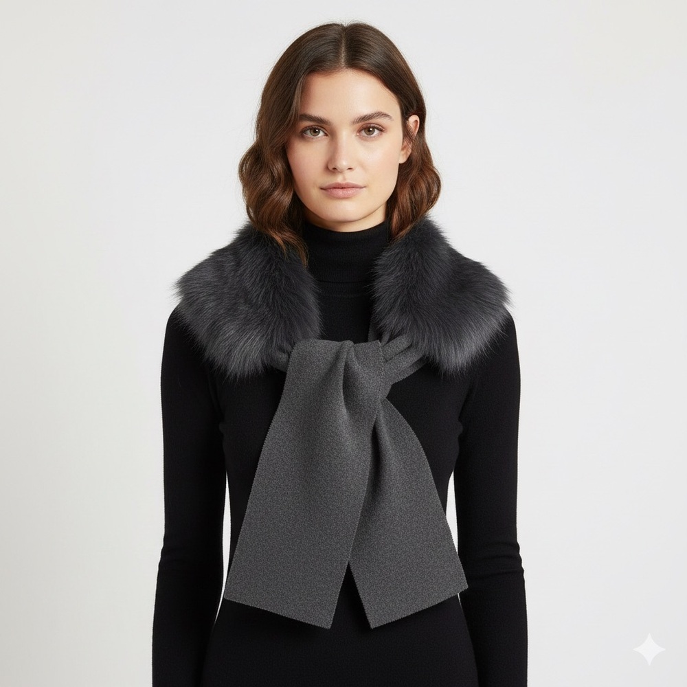 Gray Fur Collar Tie Scarf - Custom Made!